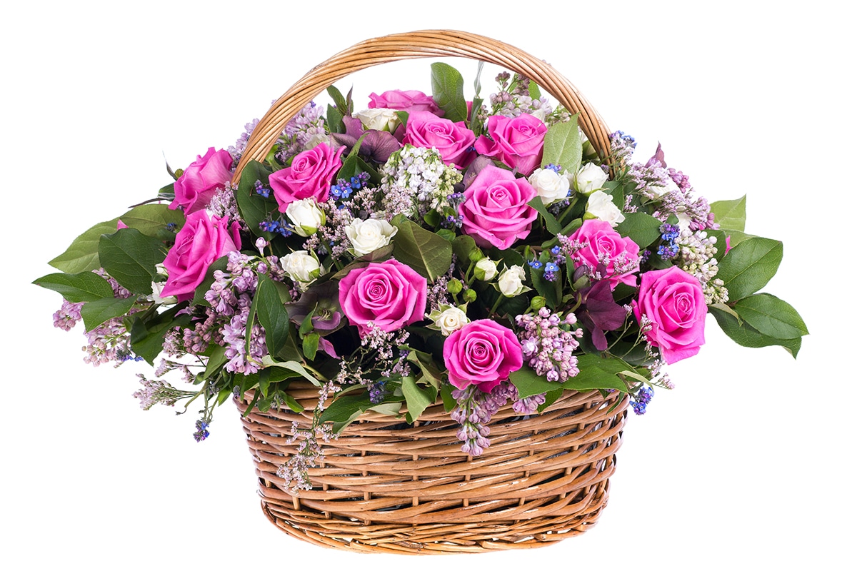 Pink Rose Fresh Flower Basket