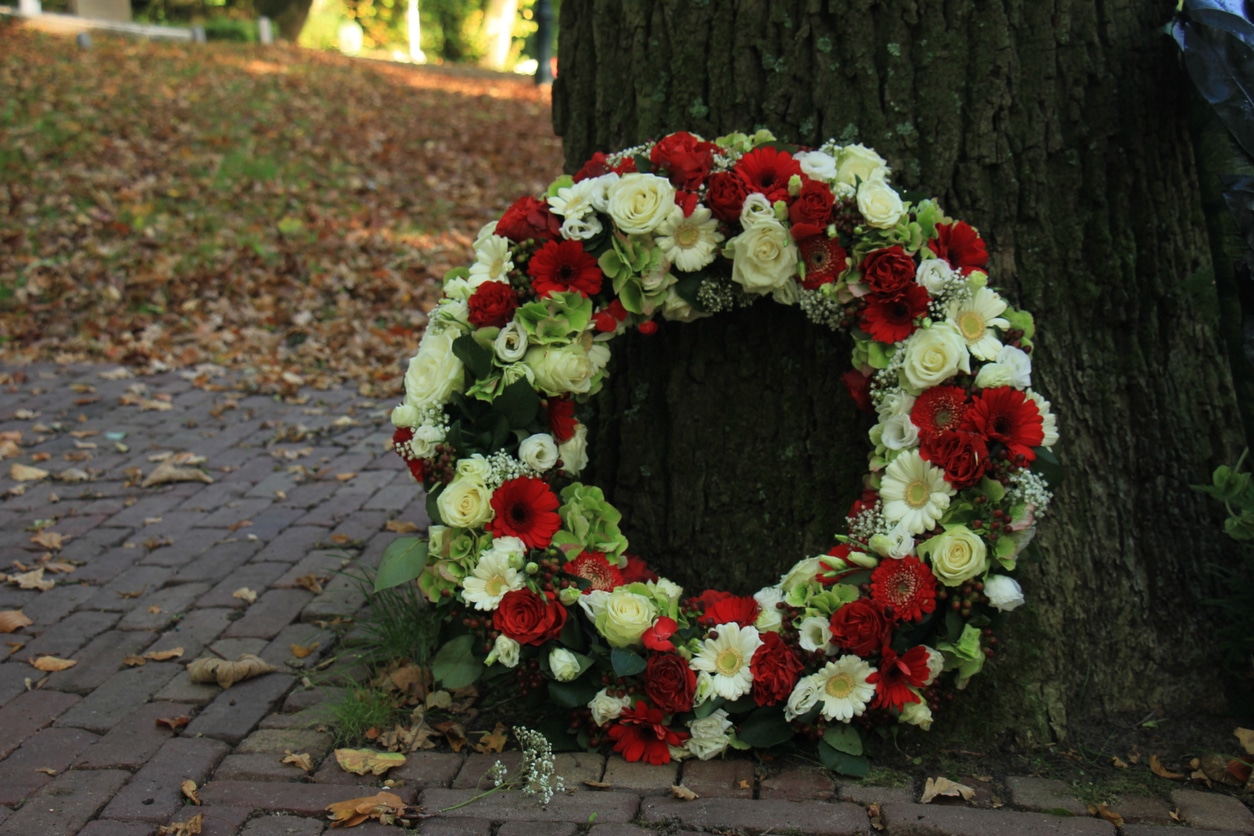 Funeral Wreath Ring in shades of Red, White and Green